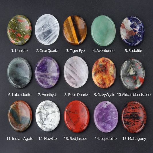 35x45mm Oval Thumb Worry Stone – Natural Quartz Healing Crystal for Chakra & Stress Relief