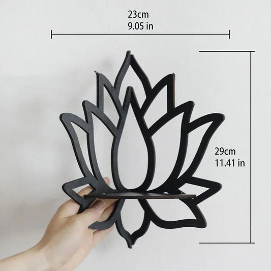 Lotus Floating Wall Shelf – Wooden Crystal Display Shelf for Aesthetic Home & Room Decor