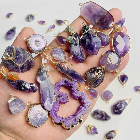 Natural Purple Stone Amethysts Slice Pendant Quartz Crystal Irregular Charm for Handmade Jewelry Making Necklace Earring Diy