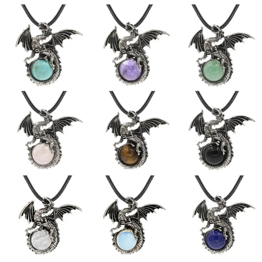 Chinese Dragon with Wings Gemstone Pendant
