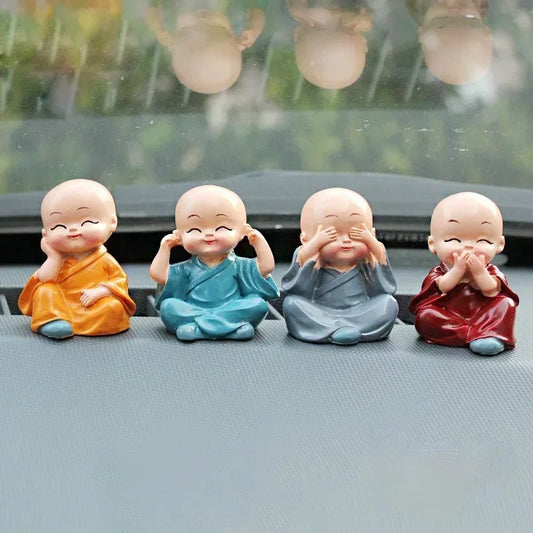 4Pcs/Set Resin Crafts – Lovely Little Monk Sculptures & Cute Buddha Dolls