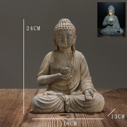 Resin Solar Buddha Statue Sculpture – Zen Garden Decor with Solar Light for Outdoor & Indoor Use