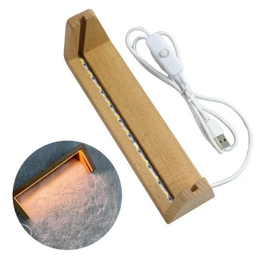Wooden U-Shape LED Light Base – 5/6/7/8/10 Inch Display Stand for Acrylic Cards & Crystal Glass Decor